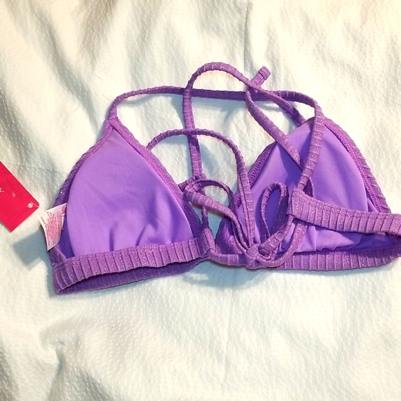 NWT PURPLE GLITTER DETAIL CROSS BACK TIE SWIMSUIT SWIM BRA TOP - Picture 2 of 4
